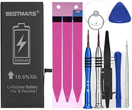 Battery Compatible for iPhone 6 plus Phone(A1522, A1524, A1593), 3400mAh High Capacity 0 Cycle Li-ion Replacement Battery with Full Set Repair Tool Kit, Adhesive Strip & Instructions - 2 Year Warranty