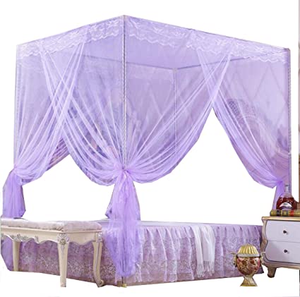 Nattey 5 Corners Princess Bed Curtain Canopy Canopies For Girls Boys Adults Bed Gift (Twin, Purple)