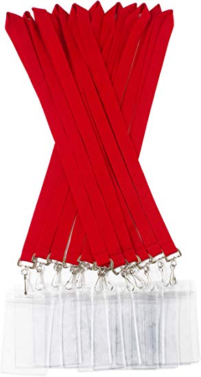 12 Pack Cruise Lanyard with Waterproof ID Card Holder, Colorful Solid Color Durable Lanyard with Badge ID Holder for Badge Card and Carnival Sail (Red)