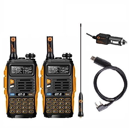 Twin Pack Baofeng PoFung GT-3 Mark-II Transceiver, FM Radio, Dual Band 136-174/400-520 MHz, Chipsets Upgraded, ABS Frame   Programming Cable