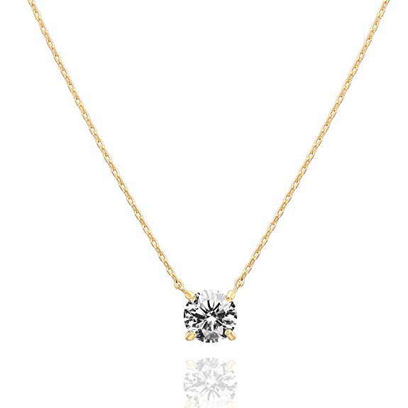 PAVOI 14K Gold Plated Swarovski Crystal Solitaire 1.5 Carat (7.3mm) CZ Dainty Choker Necklace | Gold Necklaces for Women