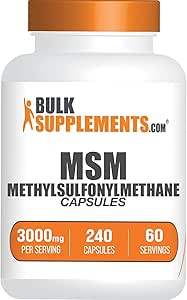 BulkSupplements.com MSM Capsules - Methylsulfonylmethane, MSM Supplement Capsules, MSM 3000mg - Joints Supplements, Gluten Free, 4 Capsules per Serving, 240 Capsules (Pack of 1)