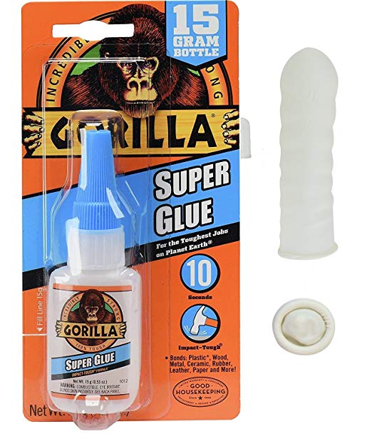 Gorilla Super Glue, 15 g, Clear With 10 Disposable Latex Finger Cots Rubber Fingertips