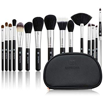 SE SEPROFE Makeup Brushes Set 15 Pcs Premium Synthetic Foundation Powder Concealers Eye Shadows Makeup Brush Sets with Portable Cosmetics Travel Bag Black