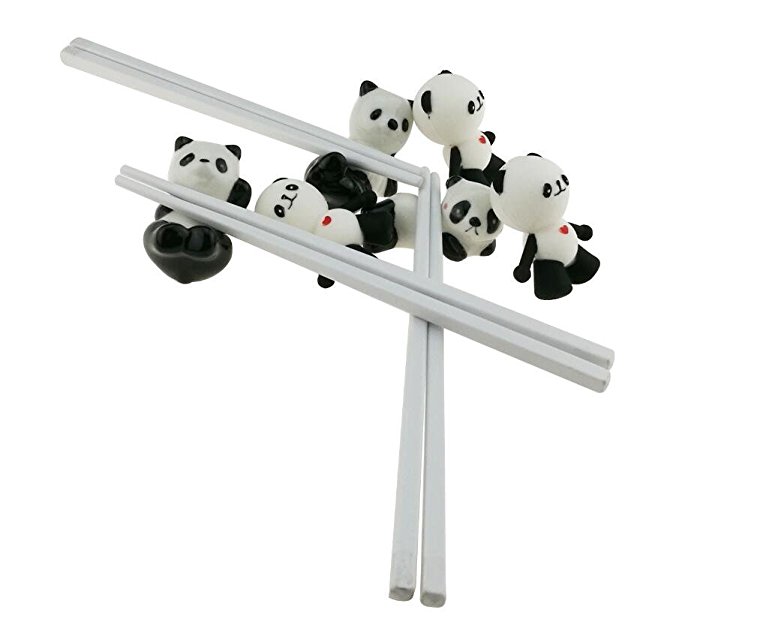 Cute Black and White Panda Chopsticks With Training Connector Ceramic Chopsticks Stand Rest Holder For Kids Adults (1 Set Of 3 Pairs Chopsticks and 3 Chopstick Rests)