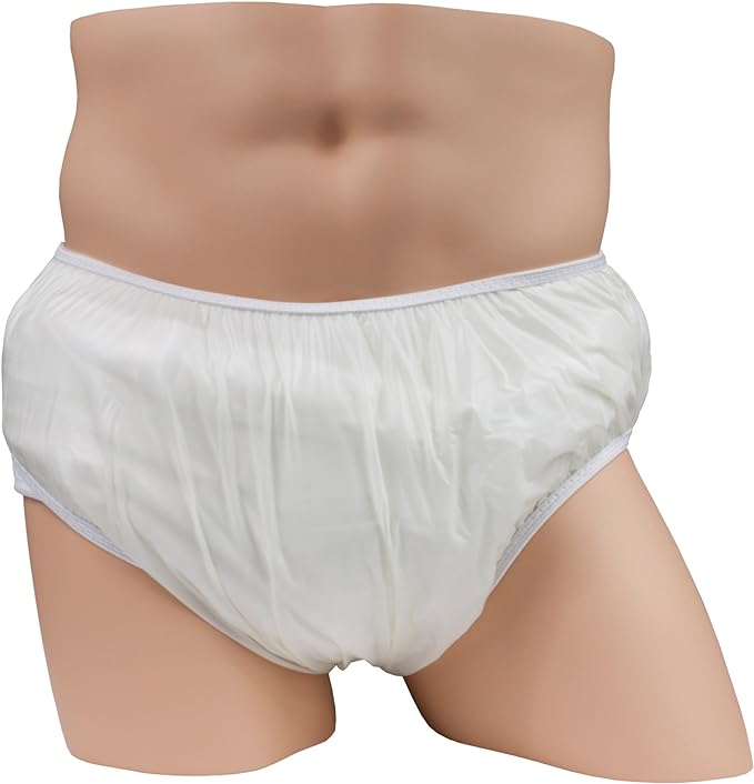 Bikini Cut Pull-On Style Adult Plastic Pants by LeakMaster - Soft, Quiet, Form Fitting Incontinence Waterproof Pants - Size: Small Fits 29-33 Inches - White