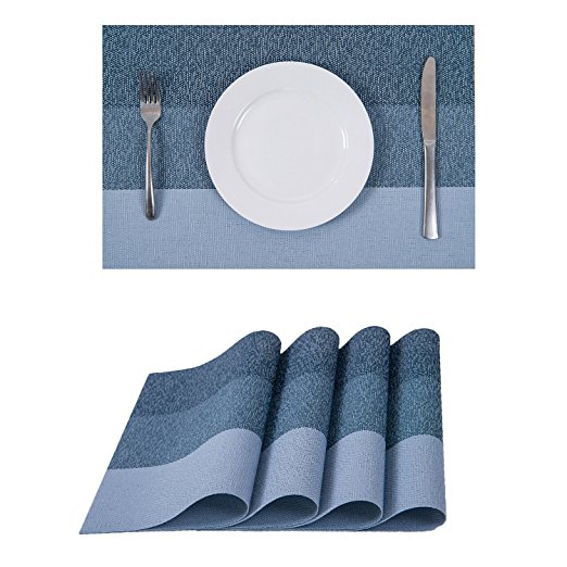 Set of 4 Placemats,Heat-resistant Placemats Stain Resistant Washable PVC Table Mats(Sky)