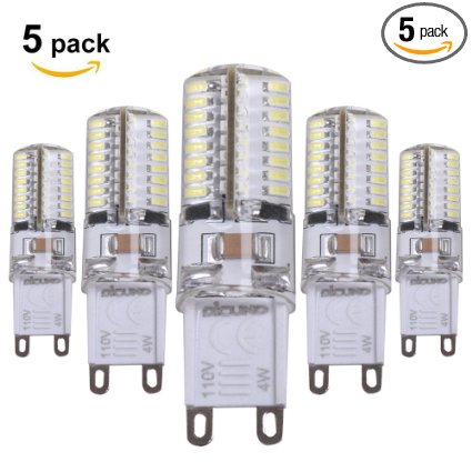 DiCUNO G9 LED Bulb 30 Watt-40 Watt Equivalent Pure White 4 Watt 6500K Non-Dimmable Bi-pin Base LED SMD AC 110V Corn Bulb, 5-Pack