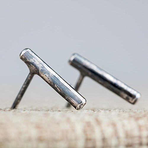 Smooth Line Bar Stud Earrings in Rustic Oxidized Black Sterling Silver - Ear Climber Crawler earrings