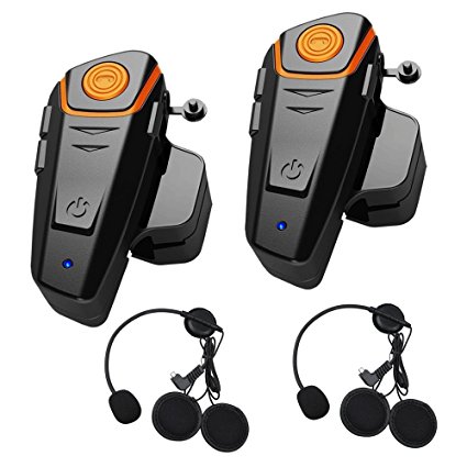 Qinaurora BT-S2 1000m Bluetooth Headset Waterproof BT Motorcycle Motorbike Helmet Intercom Interphone Headset,Walkie Talkie GPS Hands Free MP3 Player FM Radio for 2 or 3 riders