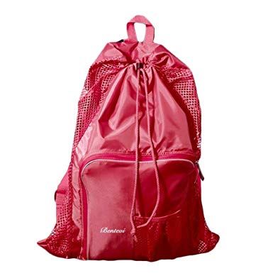 Mesh Backpack Beach Bags With Drawstring Closure Shoulder Straps To Adjust Size (Kids Up to Adult Size)