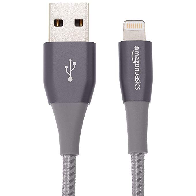 AmazonBasics Double Nylon Braided USB A Cable with Lightning Connector, Premium Collection - 4-Inch, 12-Pack - Dark Grey
