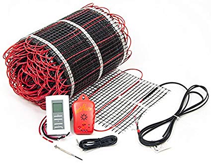 45 sq.ft. 240-Volt. Ceramic & Stone Tile Electric Floor Heating Kit w/Honeywell Floor Thermostat and Installation Alarm, (30 ft. x 1.5 ft.) - Other Sizes Available