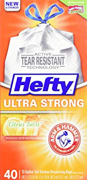 Hefty Ultra Strong Tall Kitchen Drawstring Trash Bag, Citrus Twist, 40 Count