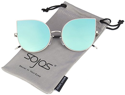 SojoS Cat Eye Mirrored Flat Lenses Ultra Thin Light Metal Frame Women Sunglasses SJ1022