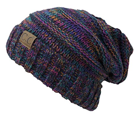 Womens Multicolor Oversized Baggy Warm Slouchy Cable Knit Winter Beanie Cap