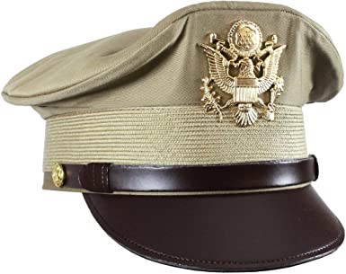 US Army Officers WW2 Peaked Crusher Crush Style Visor Cap Service Hat - Summer Khaki