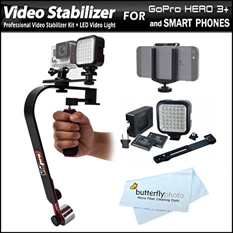 Pro Stabilizer Kit Includes LED Video Light Kit   Stabilizer for GoPro, Gopro Hero 3 , HERO4, HERO4 Black, HERO Action Camera, Apple iPhone, Smartphones, Cameras & Camcorders with Smartphone Holder