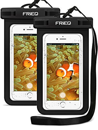 FRiEQ Waterproof Case for Outdoor Activities - Waterproof Bag / Pouch for Smartphones - IPX8 Certified to 100 Feet [2-PACK]