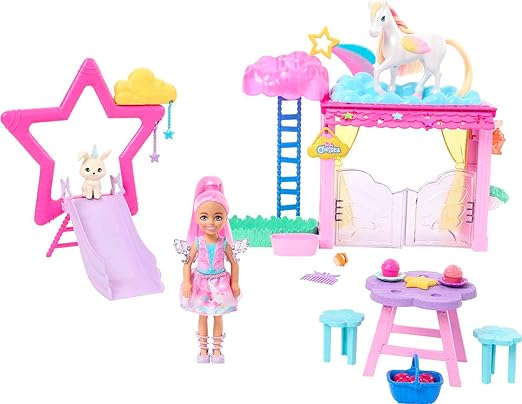 Barbie A Touch of Magic Chelsea Small Doll & Pegasus Playset, Winged Horse Toys with Stable, Pet Bunny & Accessories