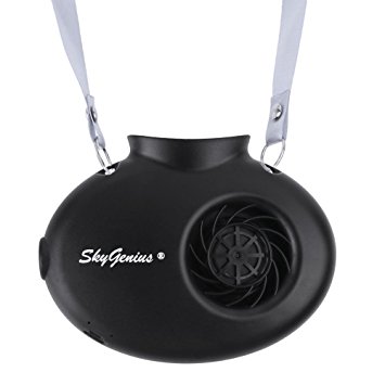 Battery Operated Necklace Fan, Mini Portable USB Rechargeable Fan for Personal Cooling, Kids, Gift, Camping, Outdoor Event, Travel, Concerts, Church, Hot Flash (2200mAh Battery, Black)