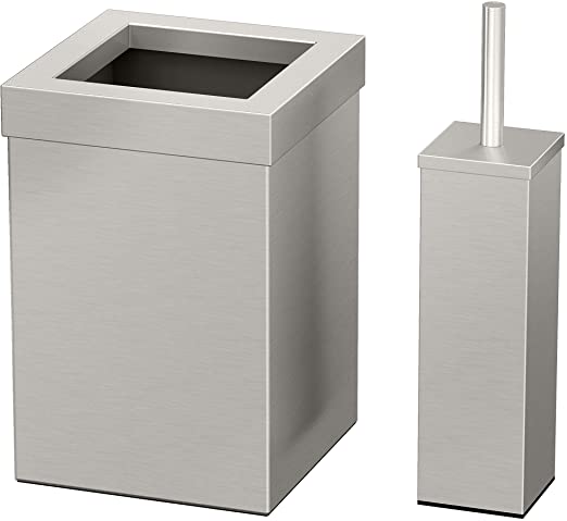 Gatco Square Waste Basket & Toilet Brush 2-Piece Set, Satin Nickel