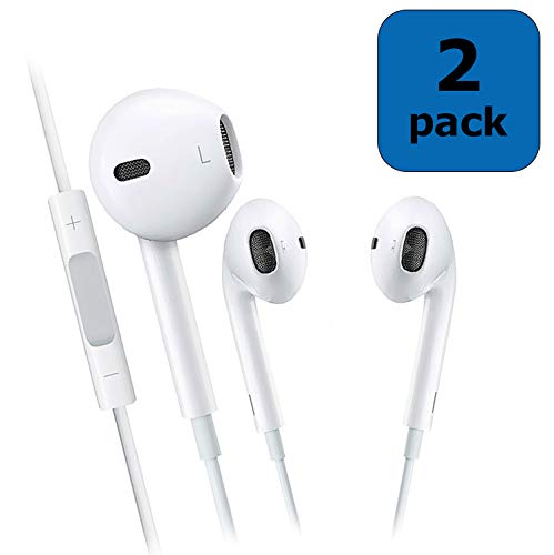 Earphones/Earbuds/Headphones with Stereo Mic&Remote Control for iPhone iPad iPod Samsung Galaxy and More Android Smartphones[White][2-Pack]