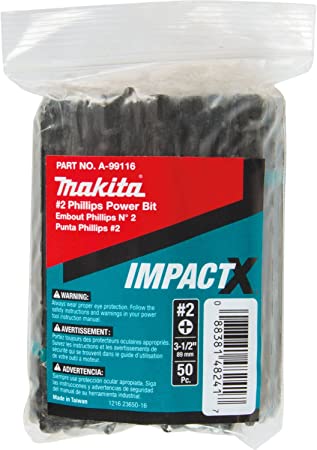 Makita A-99116 Impactx #2 Phillips 3-1/2″ Power Bit, 50 Pack, Bulk