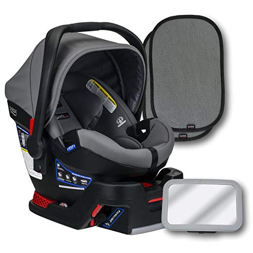 Britax B-Safe Ultra Infant Car Seat, Gris, Back Seat Mirror, and 2 EZ-Cling Window Sun Shades