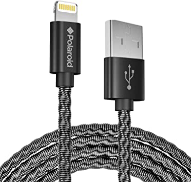 Polaroid 5ft Lightning Cable, Metal Spiral, Apple MFi Certified USB A Lightning Cable – Apple Charger Cable Compatible with iPhone & iPad, Durable Spiral Metal Design (Black)