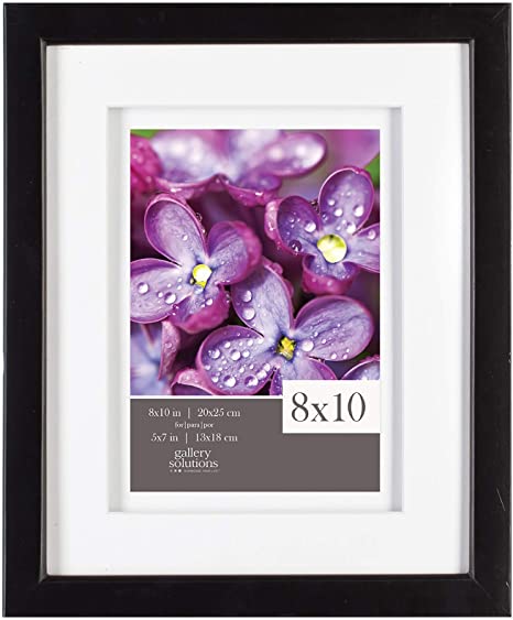 Gallery Solutions Black 8x10 Wall or Tabletop Frame with Double White Mat for 5x7 Picture, 8" x 10"
