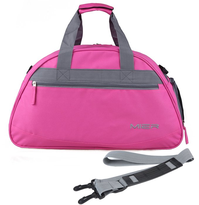 MIER 20inch Sports Gym Bag Travel Duffel Bag with Shoes Compartment for Women and Men, Pink & Black