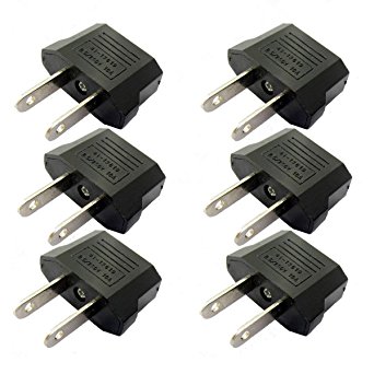 ANRANK E-U4113619AK European to USA American Outlet Plug Adapter (Black, 6-Pack)