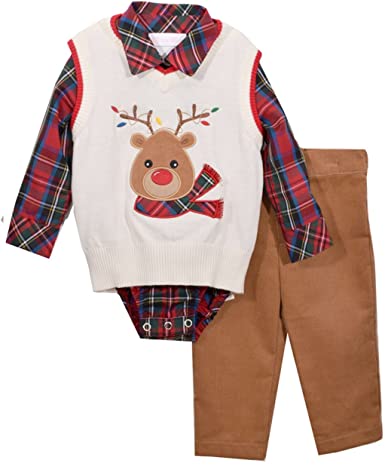 Bonnie Jean Boys Reindeer Sweater Pants Set 3 pc set (12 months)