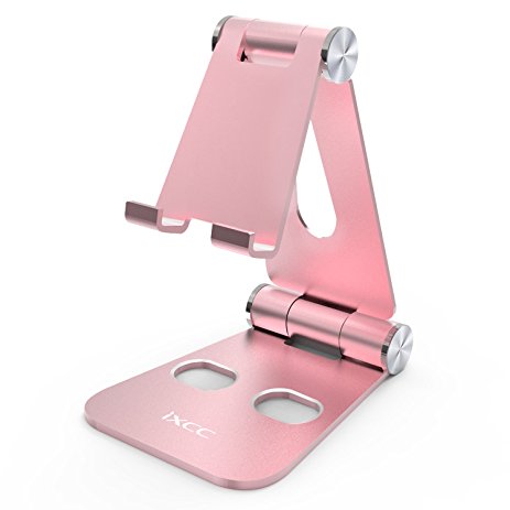 Portable Foldable Adjustable Aluminum Phone Stand, Tablet Stand, iXCC Multi-Angle Cell Phone Tablet Video Game Stand for iPhone 7 6 Plus 5 5c Kindle and All Other Tablets Phones - Rose Gold