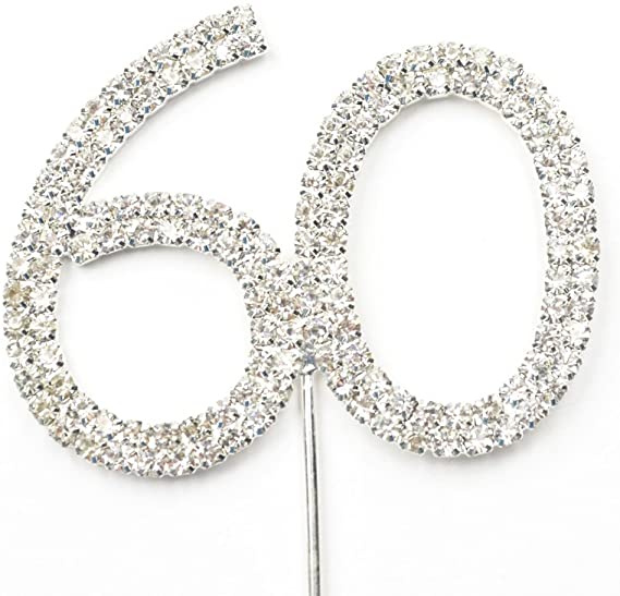 Cosmos Rhinestone Crystal Silver Number 60 Birthday 60th Anniversary Cake Topper