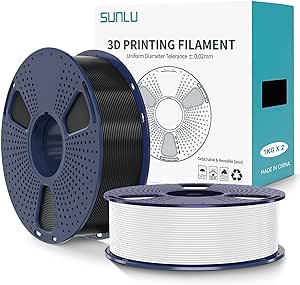 SUNLU PLA 2.0 3D Printer Filament 2KG, Tougher and Stronger PLA Plus Filament 1.75mm, Dimensional Accuracy  /-0.02mm, Reusable Materspool, 3D Printing Filament Fits for FDM 3D Printers (Black White)