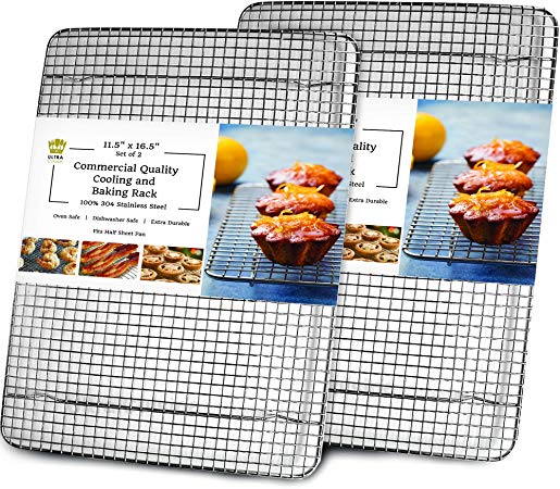 Cooling, Baking & Roasting Wire Racks for Sheet Pans - 100% Stainless Steel Metal Racks for Cooking - Dishwasher Safe, Rust Resistant, Heavy Duty (11.5" x 16.5" - Set of 2)