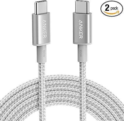 Anker USB C Cable 100W (10ft, 2pack), New Nylon USB C to USB C Cable 2.0, Type C Charging Cable Fast Charge for MacBook Pro 2020, iPad Pro 2020, iPad Air 4, Galaxy S20 Plus S9, Pixel, Switch, and More