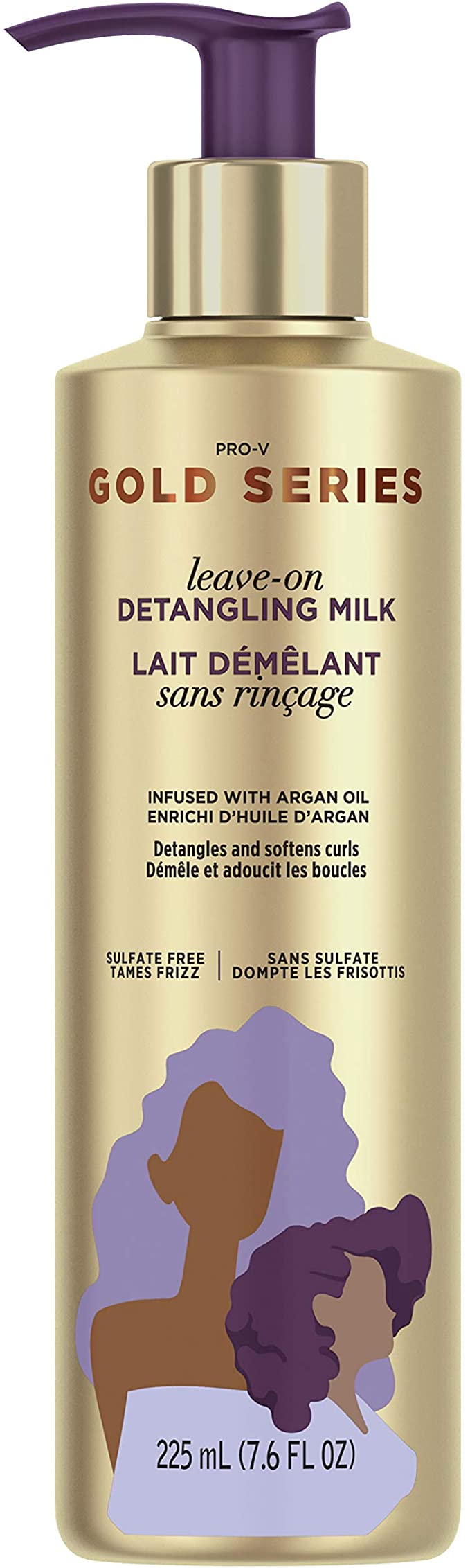 Pantene Gold Series Sulfate-Free Leave-On Detangling Milk Treatment With Argan Oil for Curly, Coily Hair, 225 Milliliters