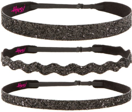 Hipsy Women's Adjustable NO SLIP Bling Glitter Headband Mixed 3pk (Black)