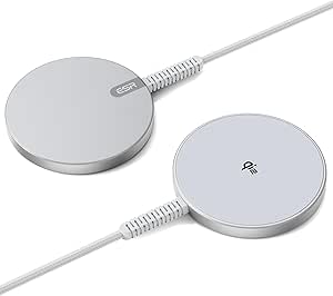 ESR 2 Pack HaloLock Qi2 Wireless Charger (Pad), 15W Qi2 Magsafe Charger iPhone, Wireless Charging Pad for iPhone 15/14/13/12 Series, Airpods Pro, Strong Magnetic Charging Pad with Type-C Cable, Silver