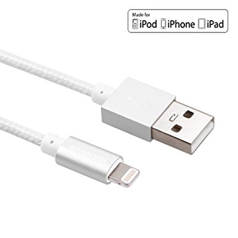 3.3ft (1m) Apple MFi Certified Tough Nylon Braided Lightning to USB Cable for iPhone 6/iPhone 6S / 6 Plus, iPad Air 2 and More and 1 pcs WonderfulDirect Mini Stylus Touch screen Pen (Silver*Braid)