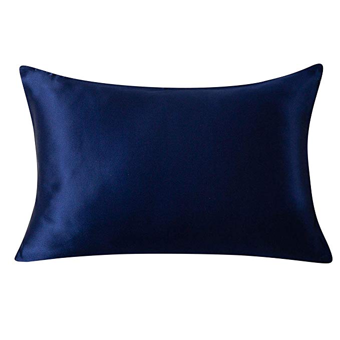 Ethlomoer 100% Natural Pure Silk Pillowcase for Hair and Skin, Both Side 19mm, Hypoallergenic, 600 Thread Count, Smooth Satin Pillowcase with Hidden Zipper, 50x75 cm, Navy