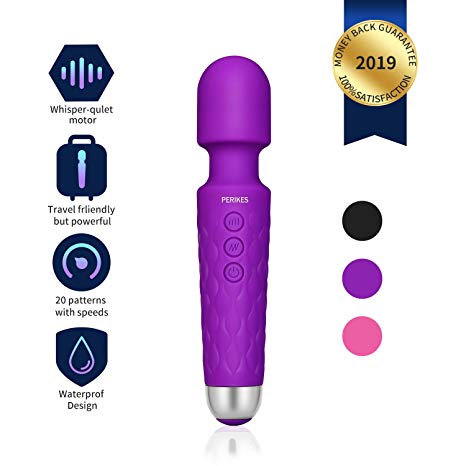 Powerful Mini Wand Massager by PERIKES Wireless Electric Personal Release USB Rechargeable Handheld Waterproof Mute Vibration Shoulder Neck Back Body Massage Deep Stress Relax (Purple)