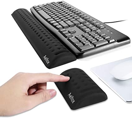 Aelfox Memory Foam Keyboard Wrist Rest&Gaming Mouse Wrist Rest, Ergonomic Design for Office, Home Office, Laptop, Desktop Computer, Gaming Keyboard (Black)