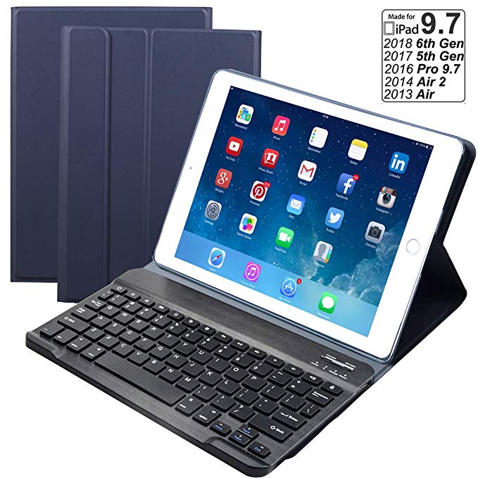 Eoso iPad Keyboard Cover case with Detachable Wireless Keyboard for Apple New iPad 9.7 2018/2017 Tablet/9.7/Air/Air 2 (Blue)