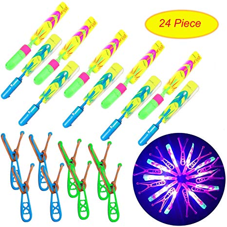 KMUG New Upgrade LED Amazing Helicopter Slingshot Rocket Arrow Helicopter Glow in The Dark Party Supplies for Child Kids (24 Piece)