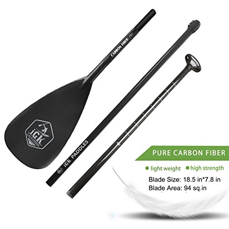 Pure Carbon Fiber SUP Paddle 3-Piece Adjustable Stand Up Paddle with Free Deluxe Paddle Bag