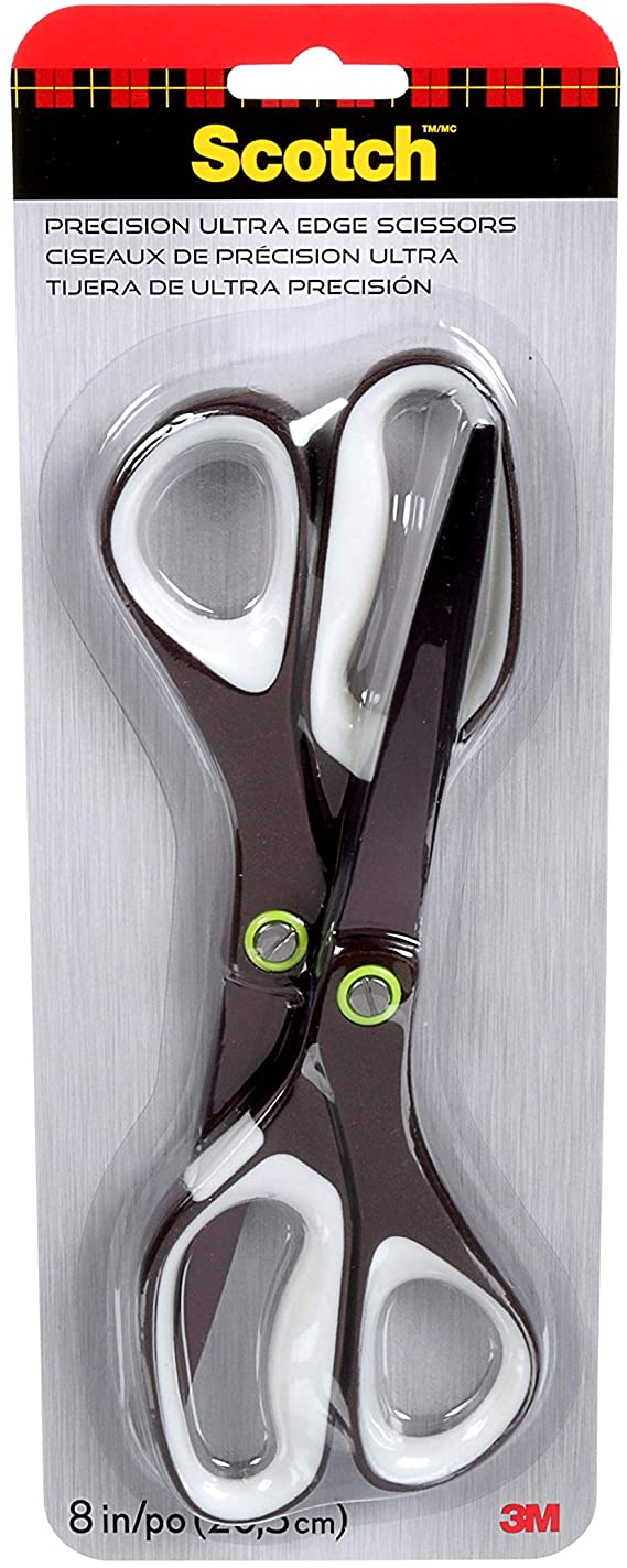 Scotch Scissors, 8" Precision Ultra Edge Scissors, Titanium Fused Blades, Non-Stick, 2 Pairs